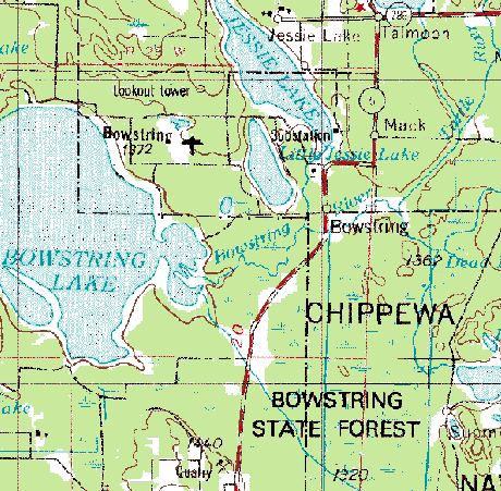 Topographic Map of the Bowstring Minnesota Area